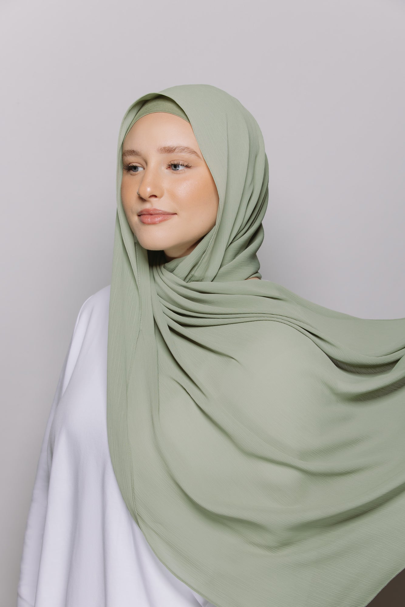 Sage — Instant Crinkle Chiffon Hijab with Built-in Magnets