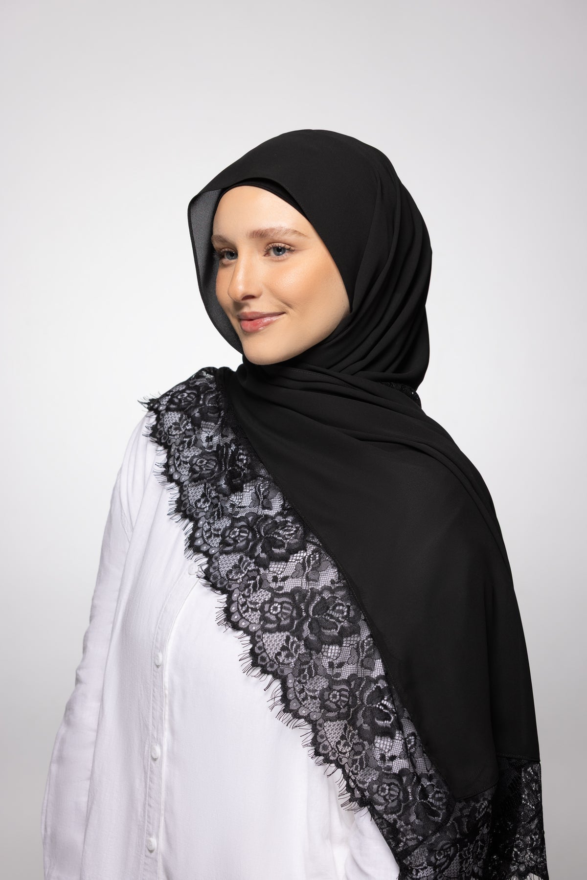Caviar — Instant Lace Chiffon Hijab with Built-in Magnets