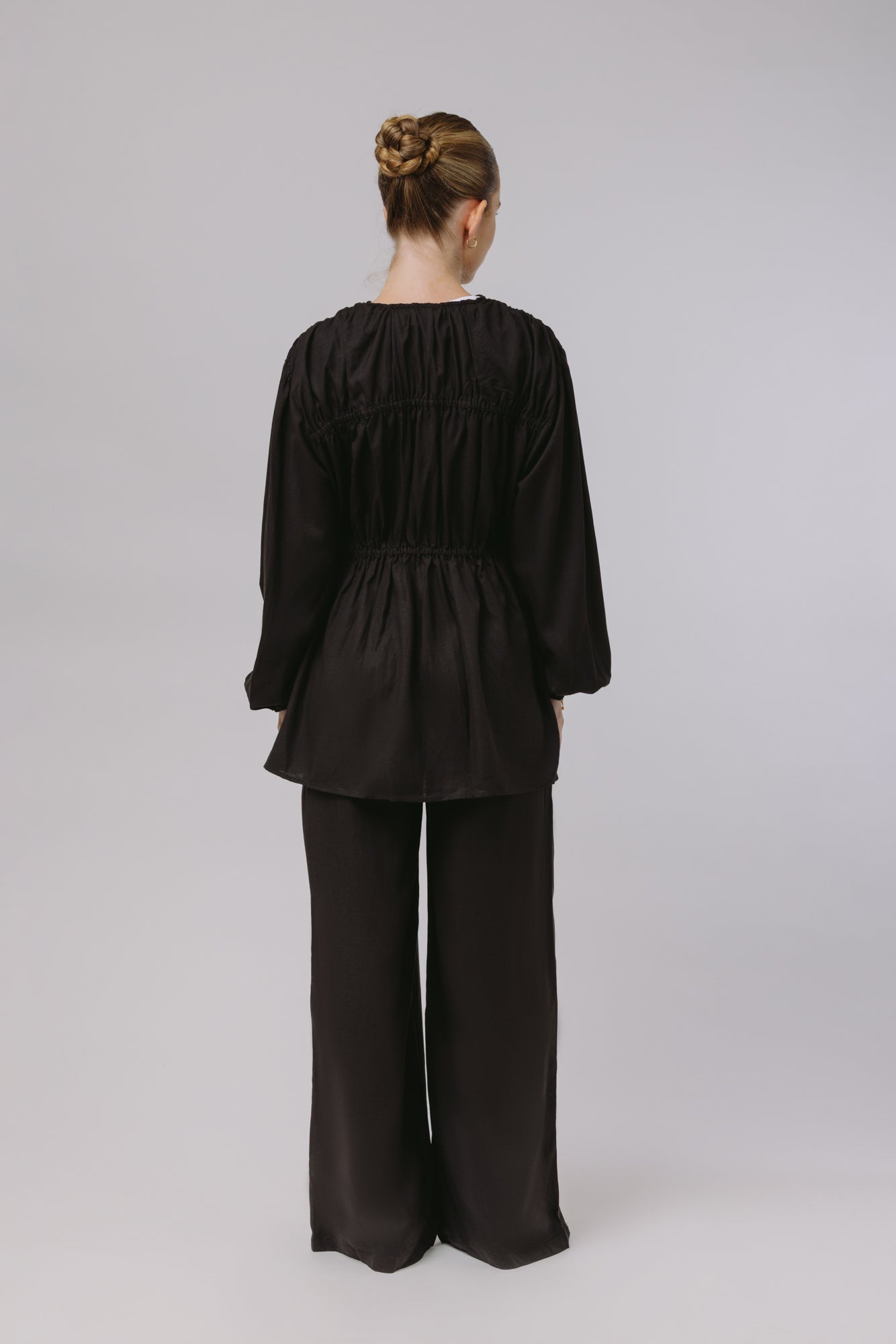 Safiya — Rouched Tie Waist Linen Set (Black)