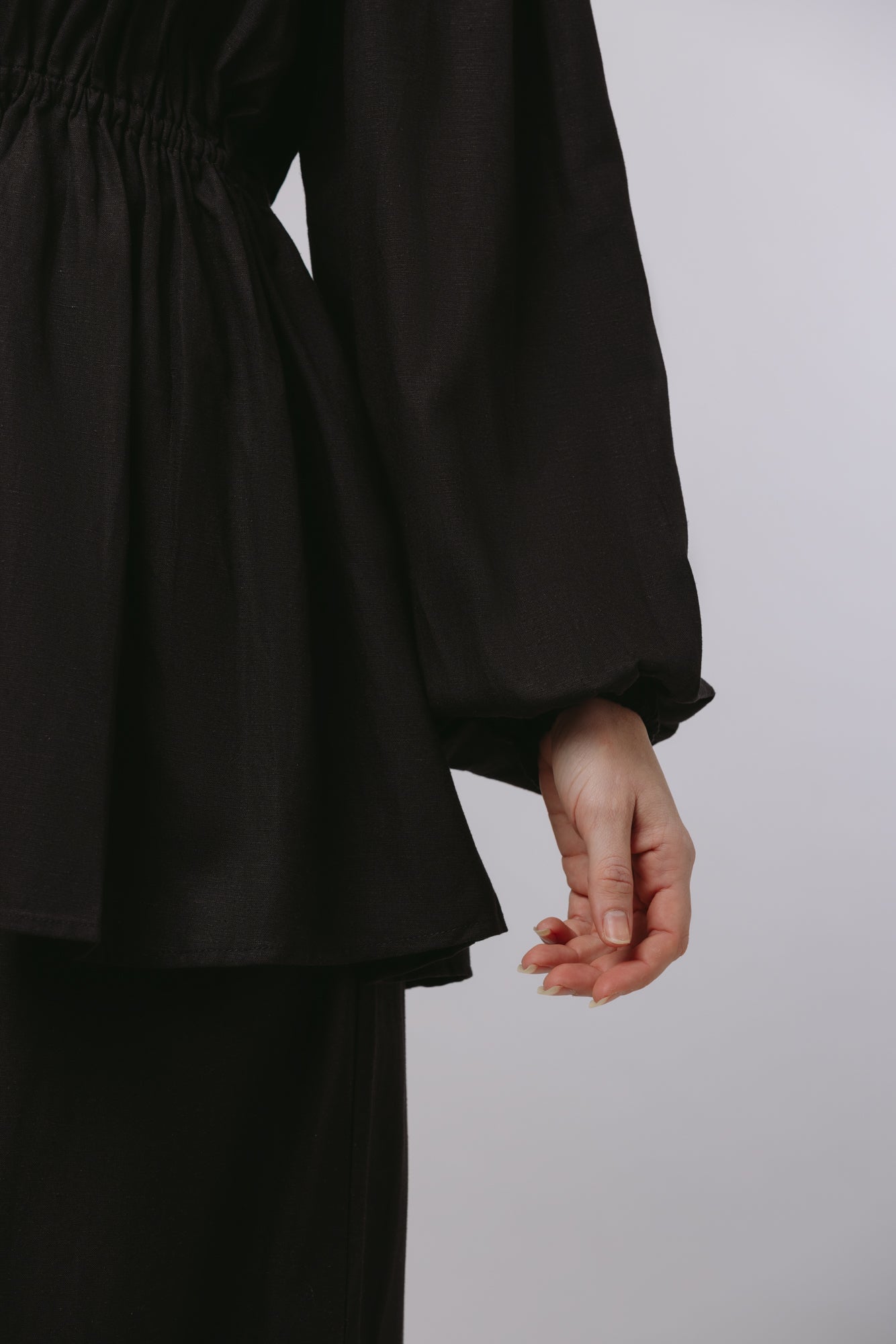 Safiya — Rouched Tie Waist Linen Set (Black)