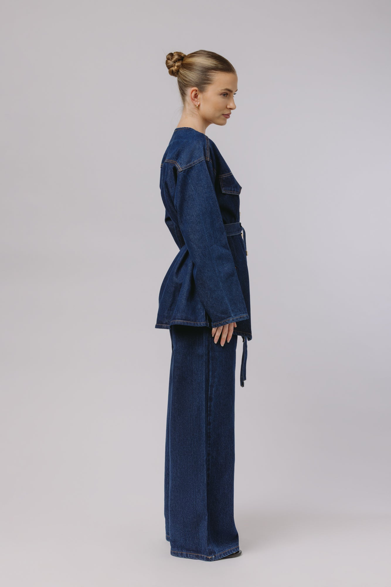 Deniz — Collarless Denim Set