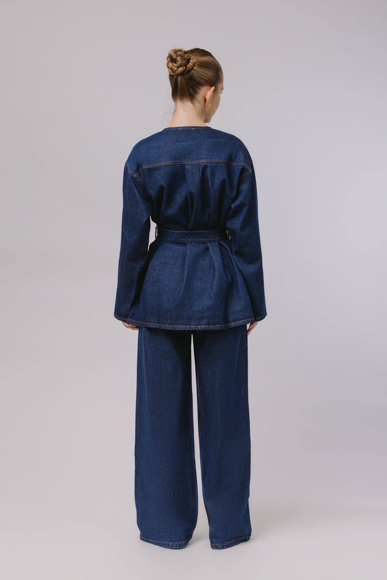 Deniz — Collarless Denim Set