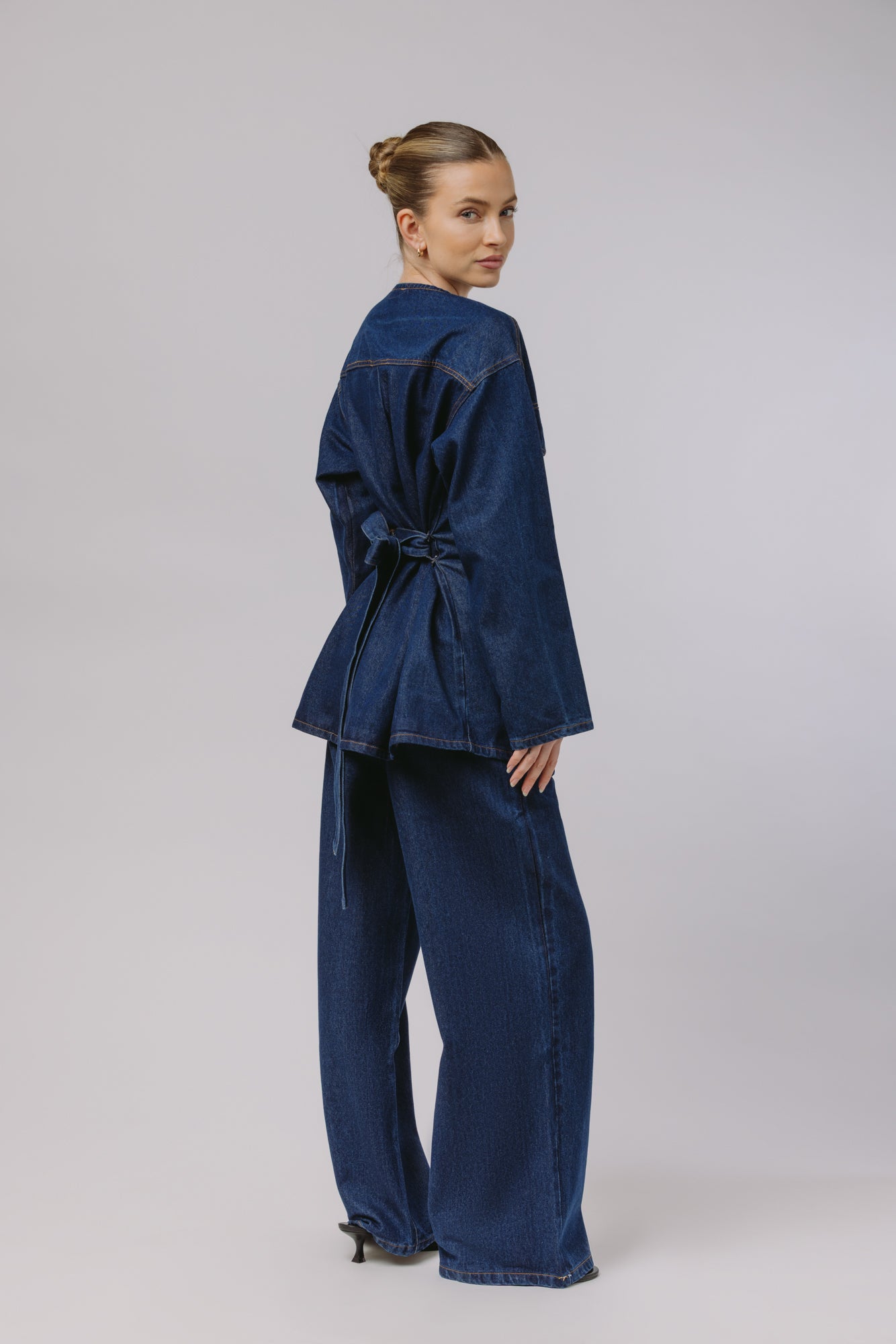 Deniz — Collarless Denim Set