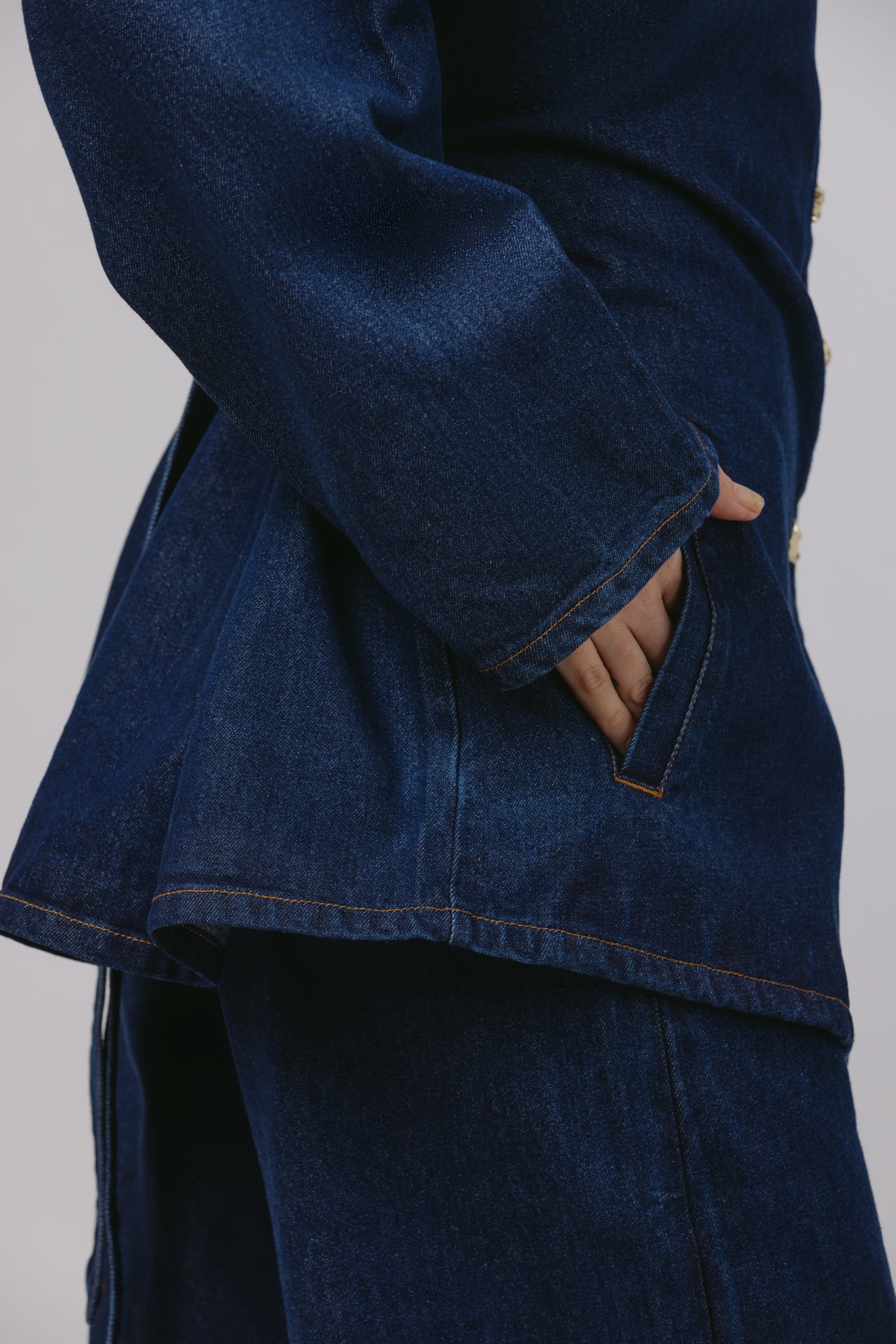 Deniz — Collarless Denim Set