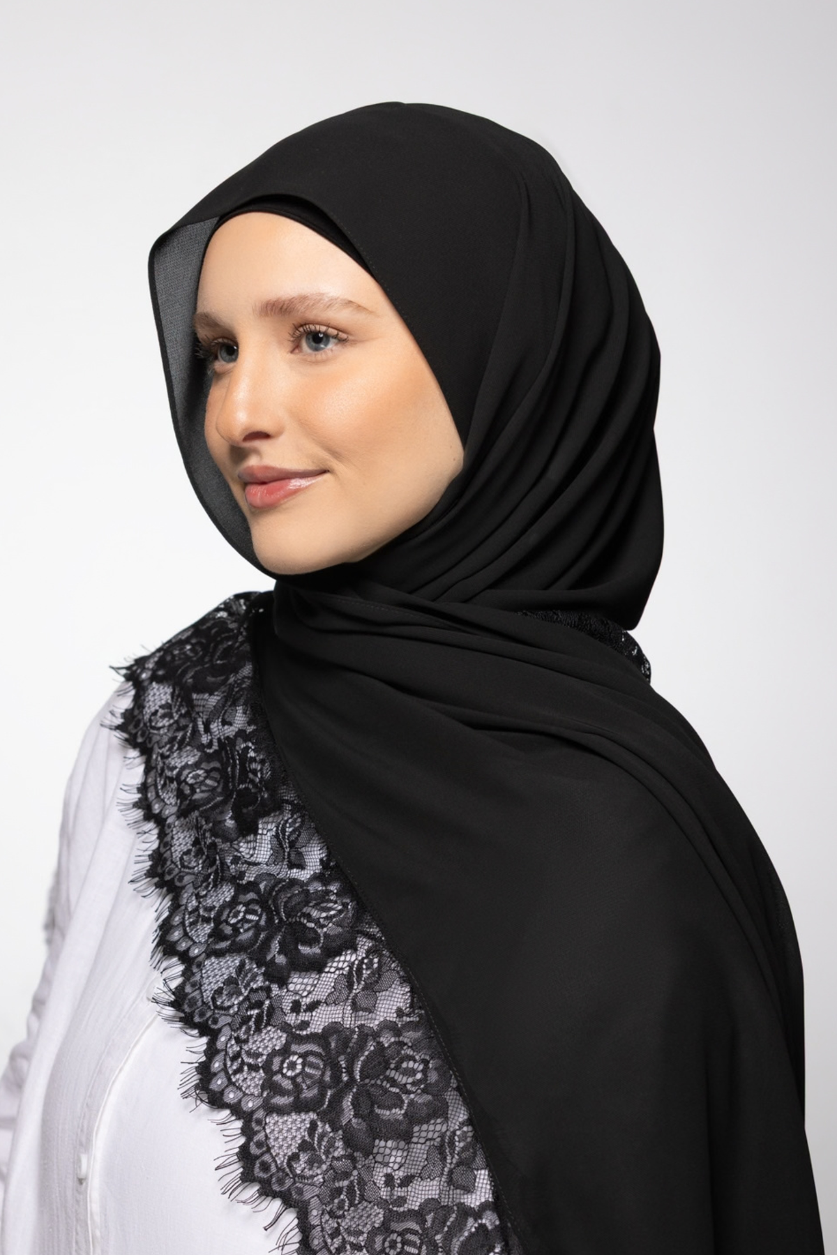 Caviar — Instant Lace Chiffon Hijab with Built-in Magnets