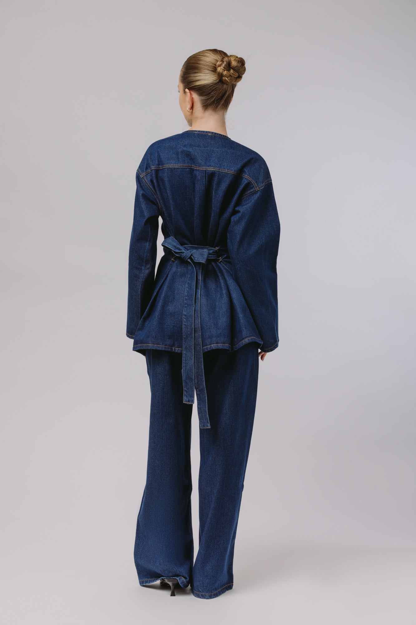 Deniz — Collarless Denim Set